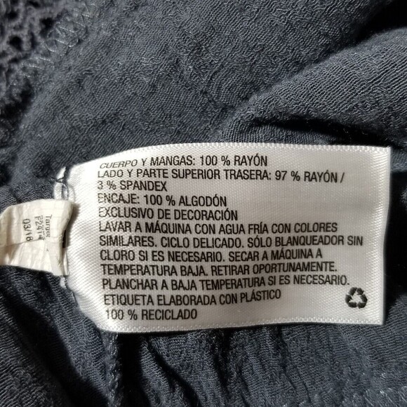 Knox Rose Womens Crinkle Lace Trim Peasant Boho Blouse Top Dark Gray Size XXL - Picture 7 of 11